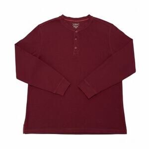 L.L. Bean Men Thermal Henley Long Sleeve Shirt Burgundy Large Traditional Fit